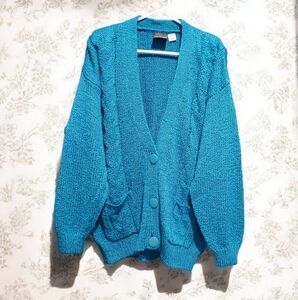 Vintage Blvd East Turquoise Cableknit Vneck Cardigan Womans Light Academia